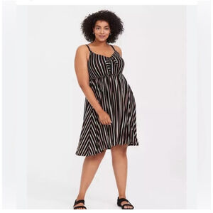 Torrid Super Soft Bow Front Skater Dress 2X Black Stripe Cutout
